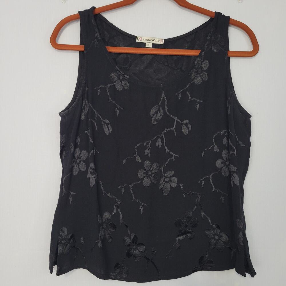 Vtg Spencer Alexis Floral Sleeveless Scoop Neck Top size S Whimsigoth Y2K USA